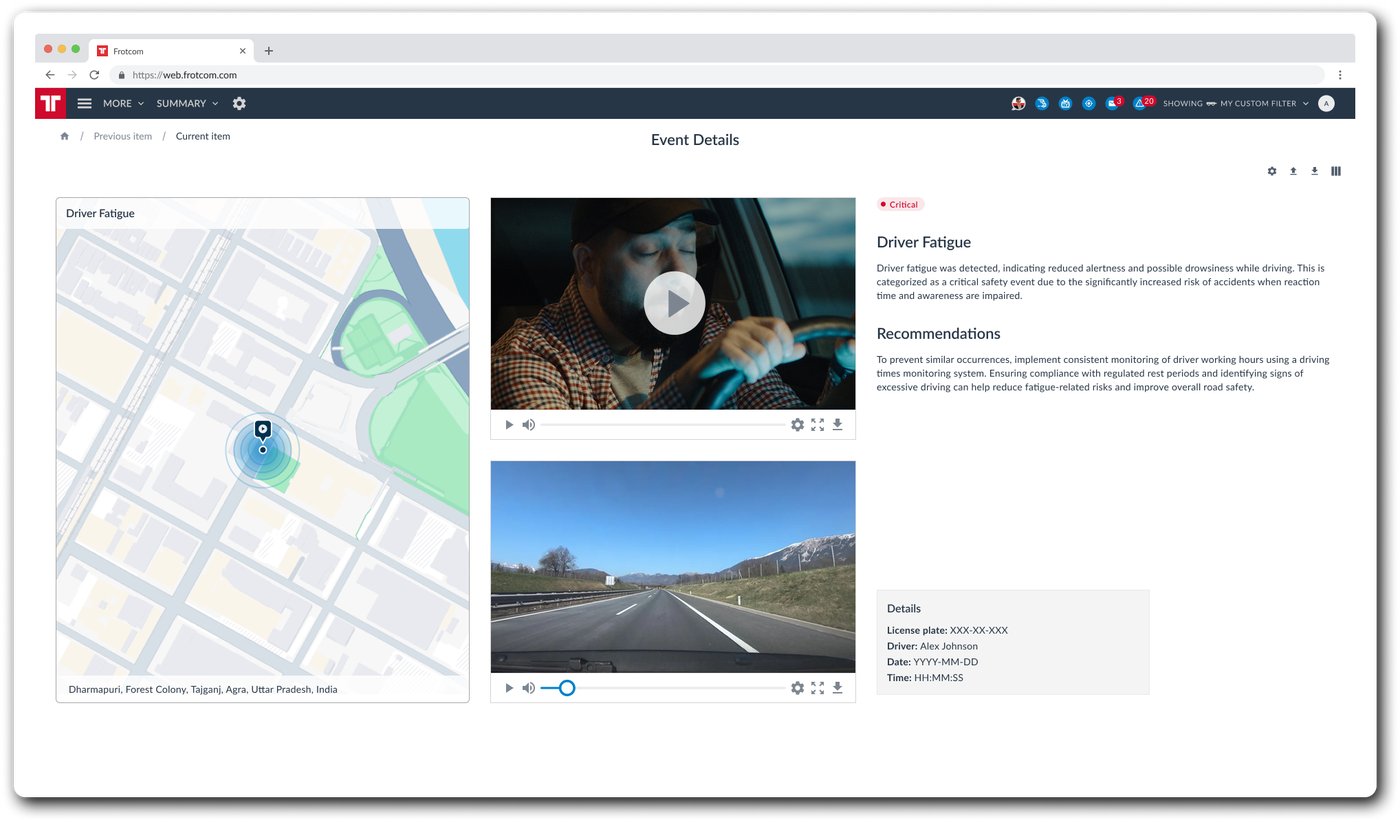 Fleet management software UK — Frotcom AI dashcam with driver fatigue detection and GPS tracking